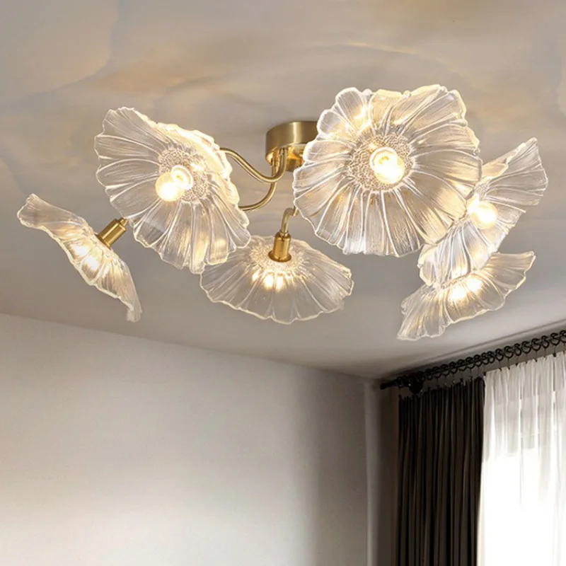 

Nordic Flower Glass Lamp Ceiling Luxury Crystal Chandeliers for Living Room Kitchen Bedroom Hanging Lamp Room Decor Fixture