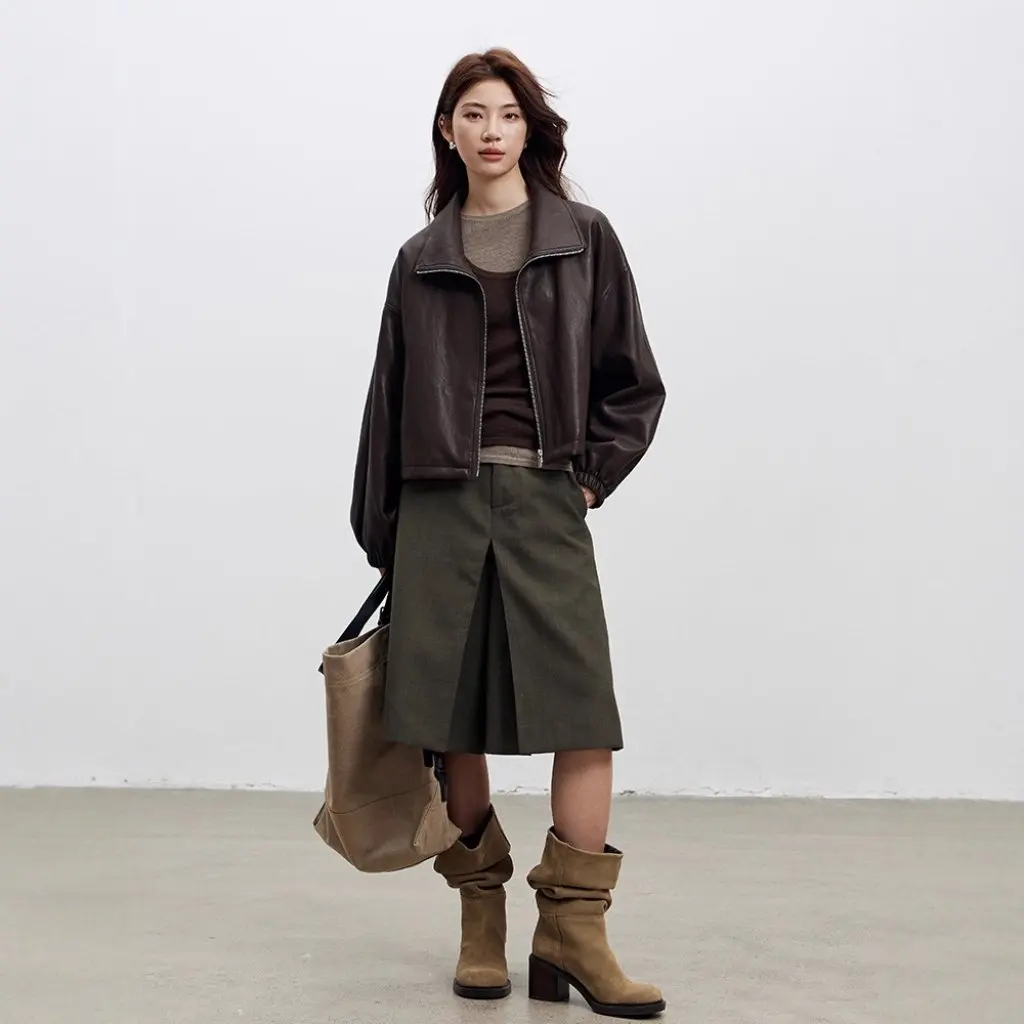 

Modern Girl American Style Short Leather Jacket Women's Fashionable Stand Collar Miniature Padded Coat Autumn New Arrival