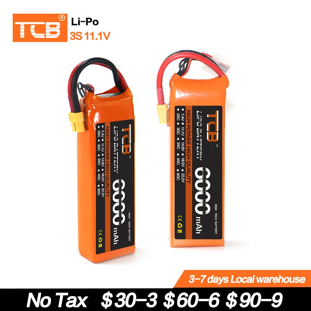 

NEW TCB 3S RC LiPo Battery 11.1V 6000mAh 25C 35C 60C For RC Airplane Helicopter Quadrotor Car Boat Drone RC Li-Po Batteries