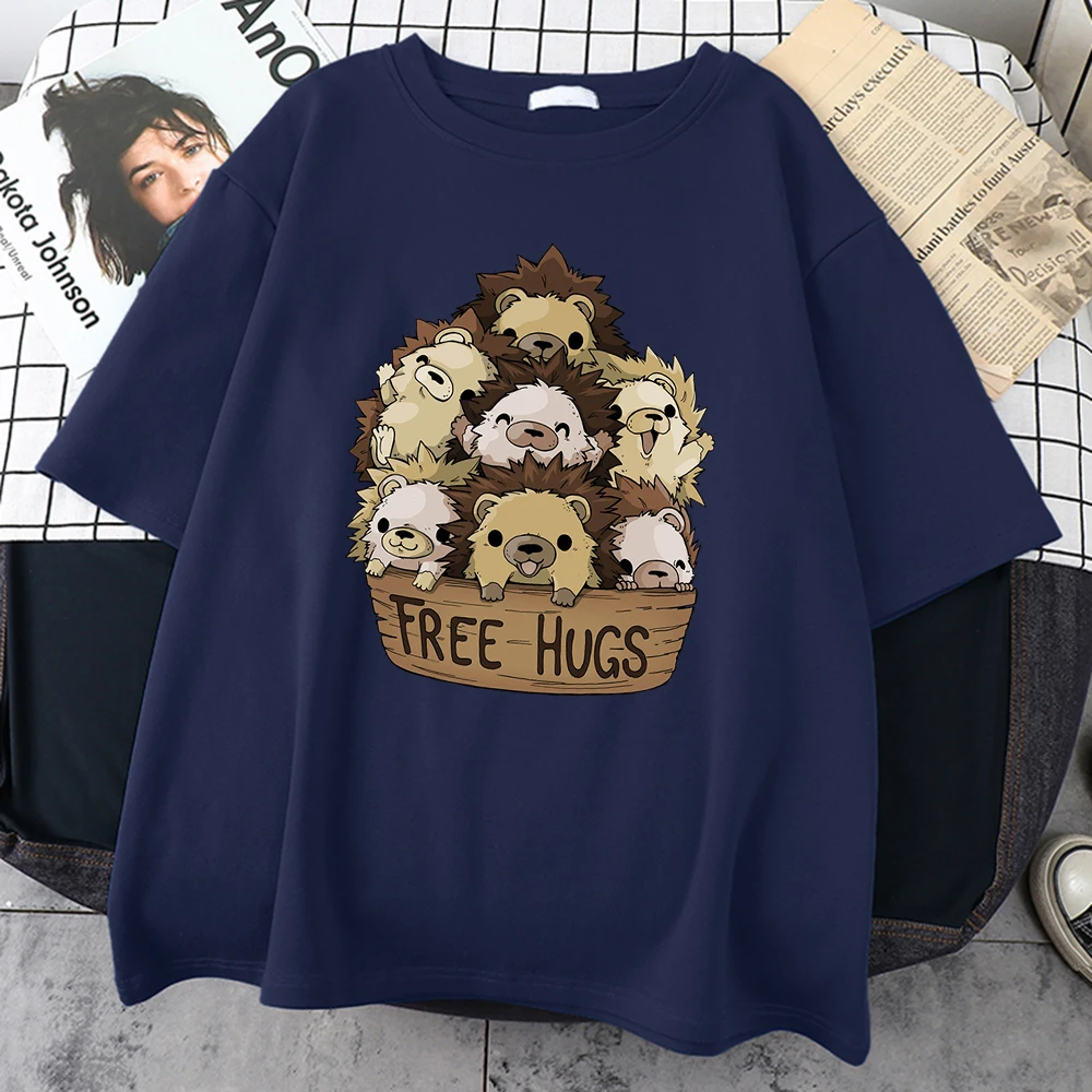 Cute Hedgehog Free Hugs Cartoon Printing Man T Shirt Cartoon Image Tops High Quality Hip Hop Men T-Shirts Fashion Streetwear