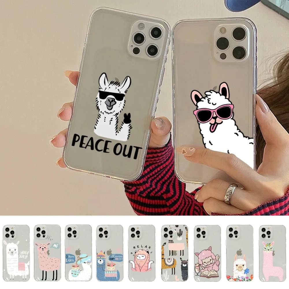 Lama Llama Alpacas Animal Phone Case For iPhone 14 13 12 11 Pro Max Mini X Xs XR 6 7 8 Plus SE 2020 Transparent Case