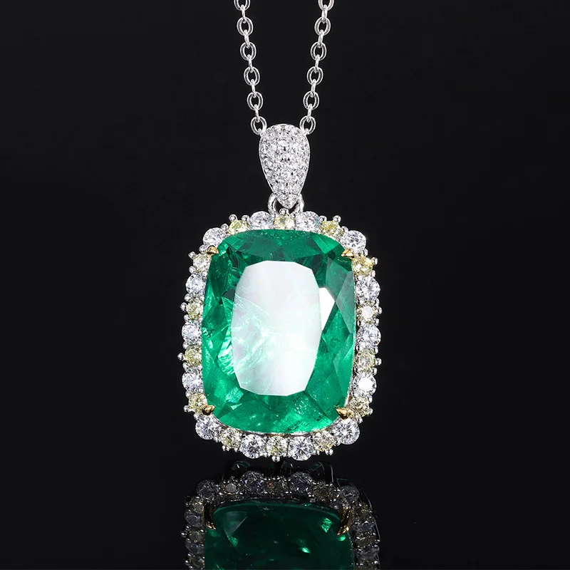 brand genuine real jewels S925 All-body Silver Imitation Colorful Treasure Grandmother Green Fat Square Temperament Light Luxury