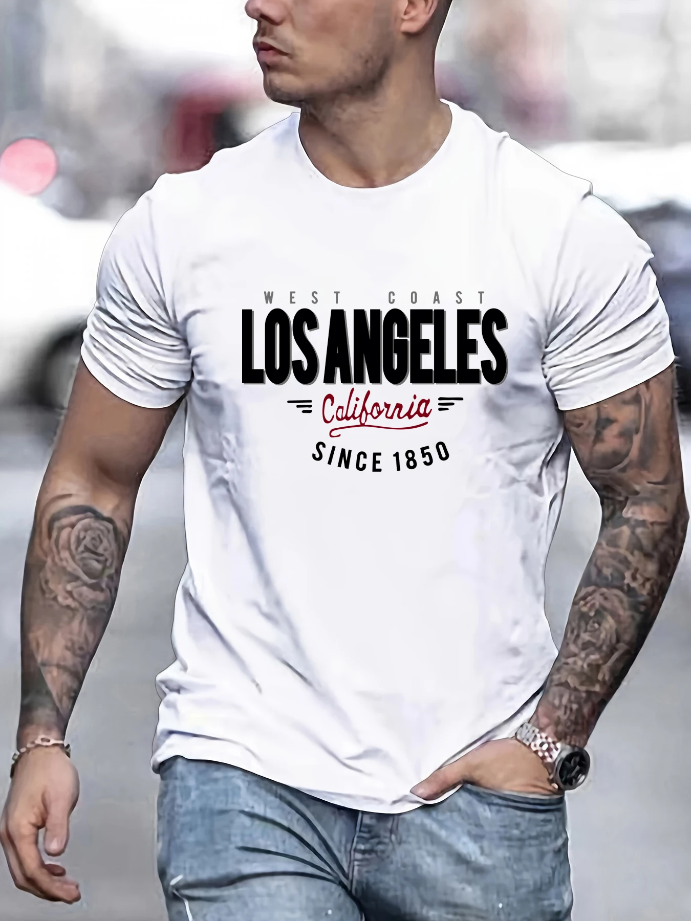 

Los Angeles West Coast Print Man T-Shirt Summer Loose Short Sleeve O-Neck Cotton T Shirts Hip Hop Casual Fashion Streetwear