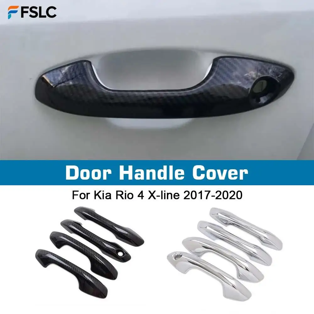 

⭐Genuine⭐ Carbon Fiber Chrome Silver Door Handle Cover For Kia Rio 4 X-line 2017 2018 2019 2020 Car Decoration Accessories