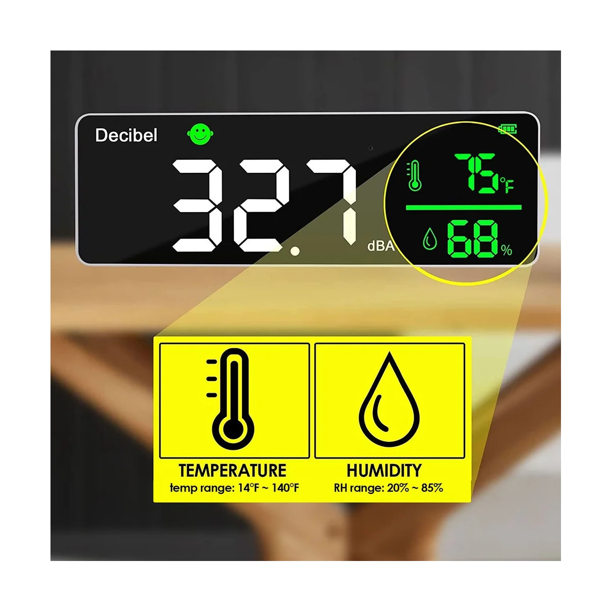 Imagem -02 - Leitor de Nível de Som e Medidor de Umidade e Temperatura Decibel Medidor de Ruído de Classe 3-em para Parede Spl e db Meter Sala de Aula