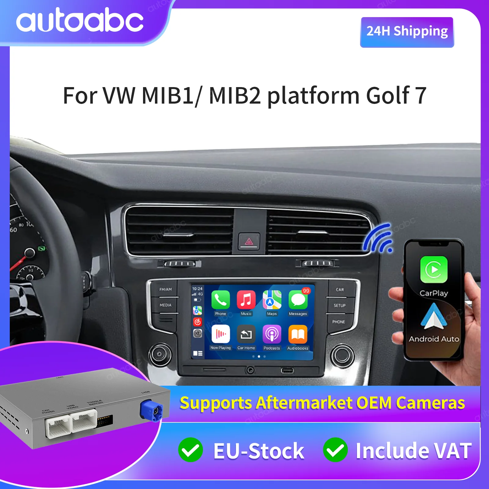 Modulo Carplay Senza Fili per VW Volkswagen Skoda Octavia A5 Golf 7 Polo Passat B8 Sistema MIB/MIB2 Android Airplay MirrorLink