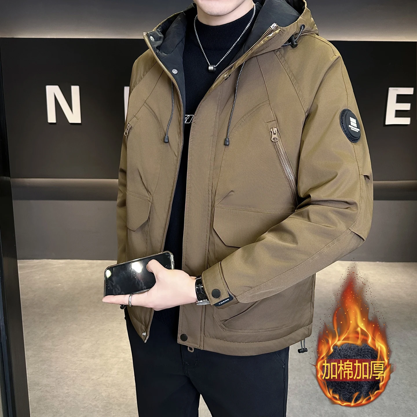 

Winter Loose-fit Thickened Warm Cargo Parka Men Trendy Student Puffer Jacket Oversize Parka Korean Men's Puffer Jacket Parkas