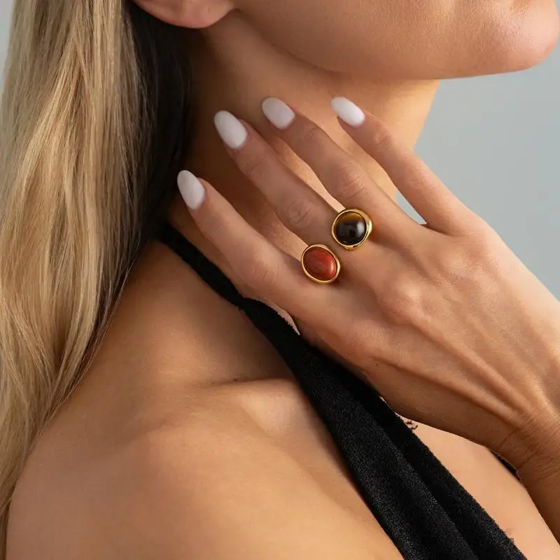 Modischer Unregelmäßiger Edelsteinring, Einzigartiger Verstellbarer Leichter Luxus-Ring im Retro-Geometrischen Design, Schmuck, Urlaubsaccessoire, Geschenk – Detail 3