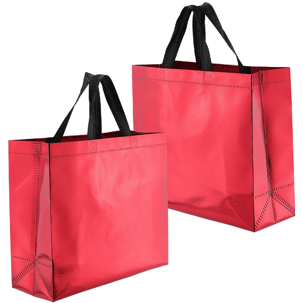 12Pcs 12.6 x 4.7 x 11 Inch Red Reusable Gift Bags with Handles Glossy Tote Bags Bulk Large Non Weaven Fabric Rectangle