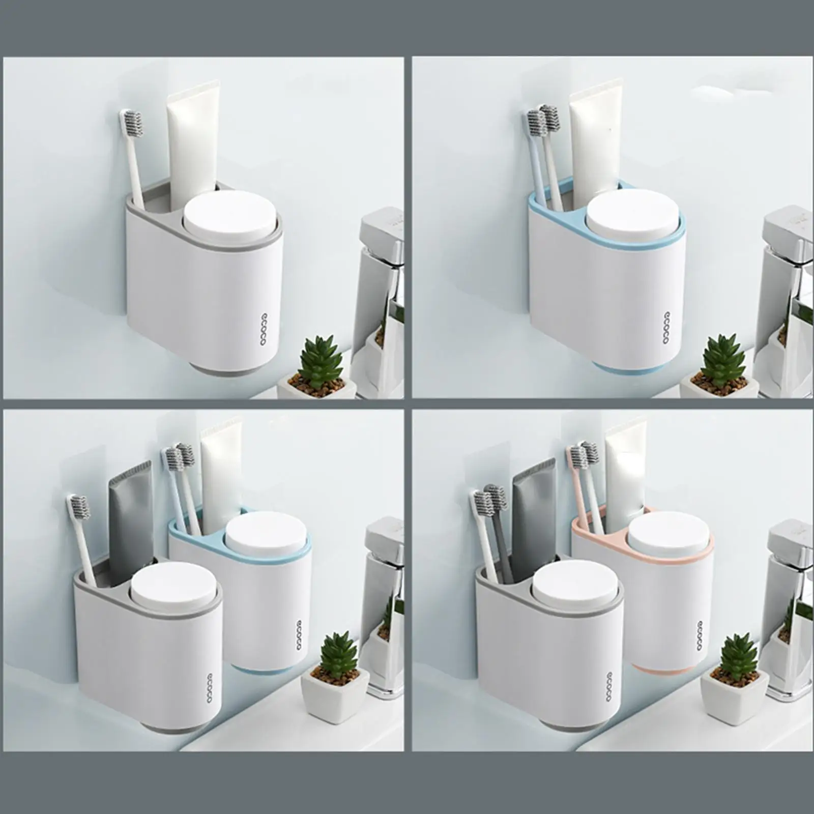 Toothbrush Rack Wall Mount Magnetic Cup Holder Storage Bathroom ...