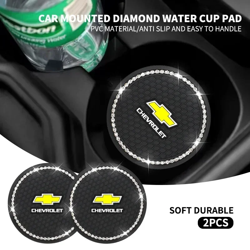 

1/2Pcs Diamond-studded Car Coaster Cup Holder Anti-skid Pad For Chevrolet Cruze Lacetti Captiva SS Z71 Equinox Trax Impala Spar