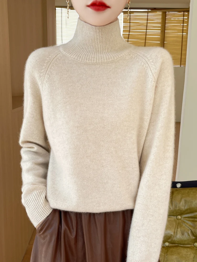 New Arrival Women Merino Wool Sweater Turtleneck Long Sleeve Pullover Autumn Winter Cashmere Bottoming Knitwear Solid Color Tops