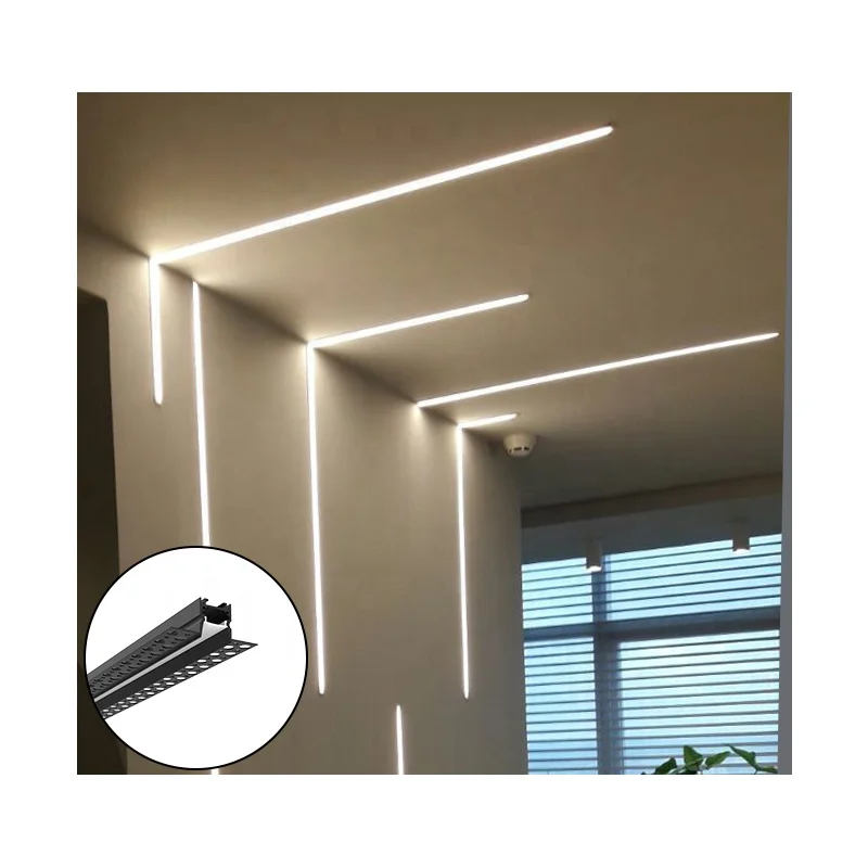 Black Recessed LED Drywall Profiles Anti-Glare Aluminum Ch annels for Home Ceiling & Wall Ambient Lighting
