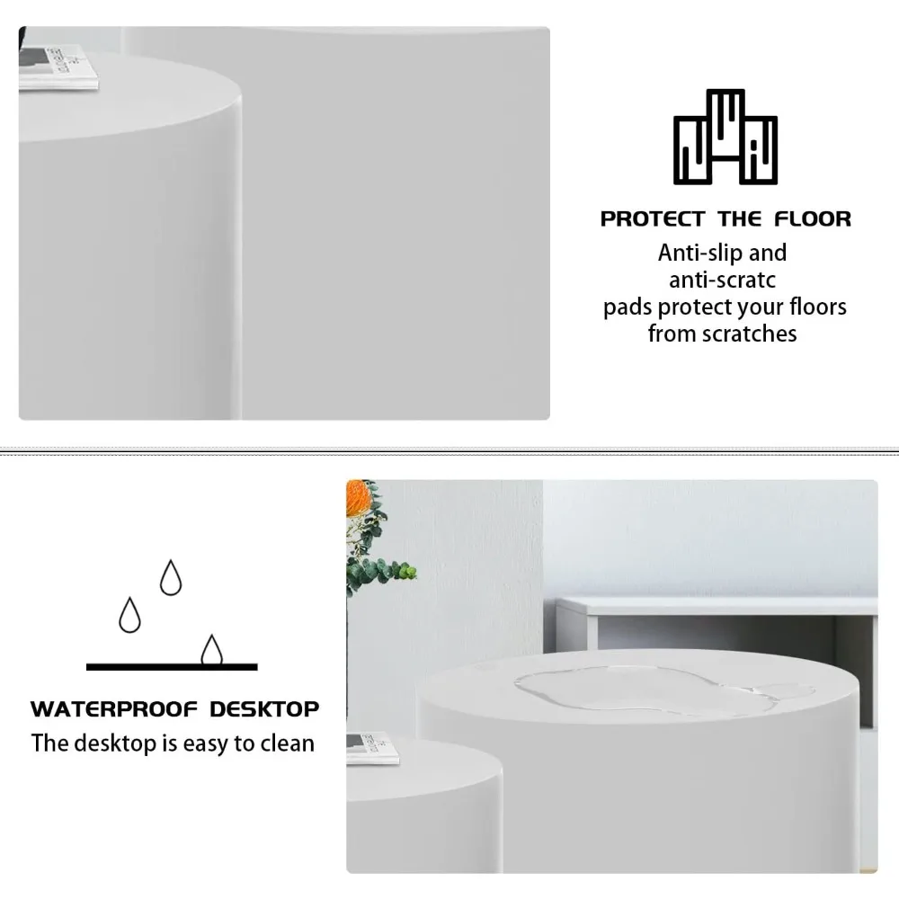 طاولات القهوة المتداخلة البيضاء الحديثة للمساحات الصغيرة: مجموعة من طاولتين جانبية خشبية لغرفة المعيشة والشقة