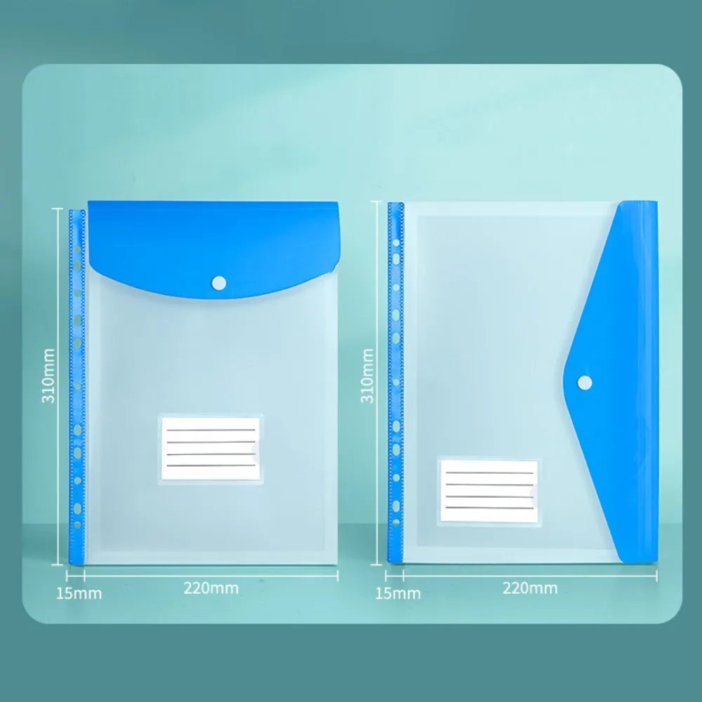 6 pcs New PP Binder Folders Clear Envelopes Punched Pockets A4 Button Closure Label Loose-Leaf Document Storage