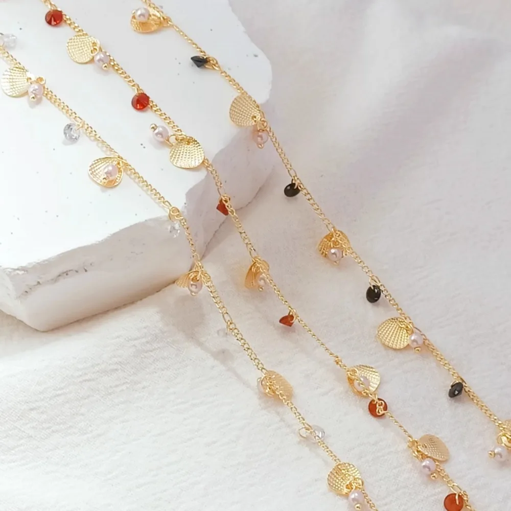 

14K Gold-plated Fine Chain Double Nine Shell Beads Shell Pendant Loose Chain, DIY Semi-finished Decorative Pendant
