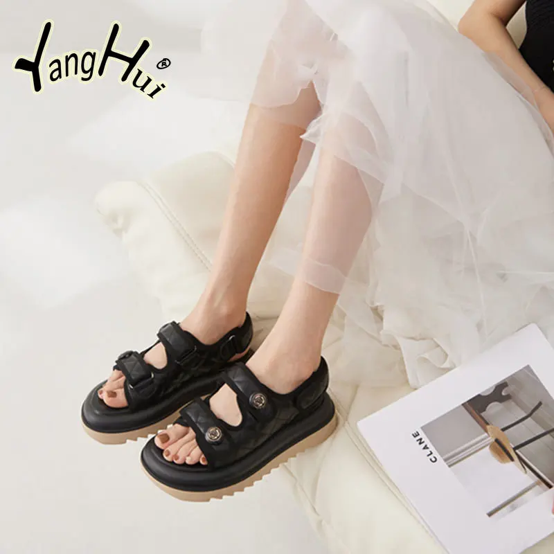 2023 Summer New High Grade Small Fragrant Sandals Women\'s Fashion Outwear Casual Sport Sandal Open Toe Thick Sole Student Sandal