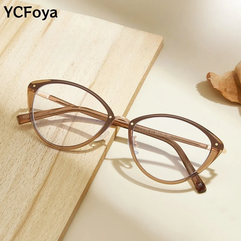YCFoya TR90 Alloy Retro Cat's Eye Women's Glasses Ultra Light Temperament Artistic Thick Border Design Eyeglasses Frame 210765