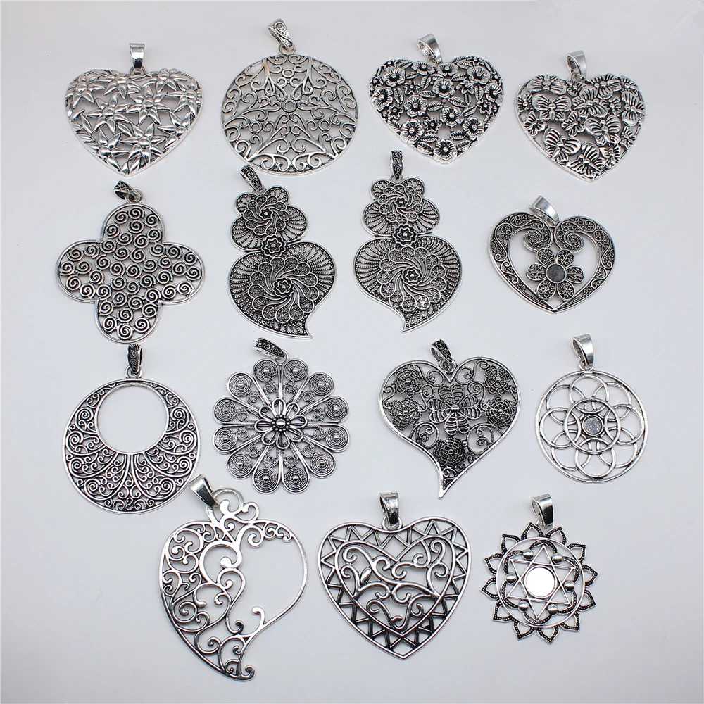 1pcs Big Size Hollow Flower Heart Pendant For Necklace Making DIY Handmade Craft Pendant Jewelry Making