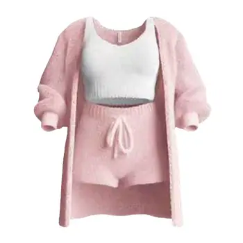 女性用の厚手の長袖コートとショーツのセット,ノースリーブトップ,巾着ショーツ,カジュアルウェア,ベスト,1セットあたり3個