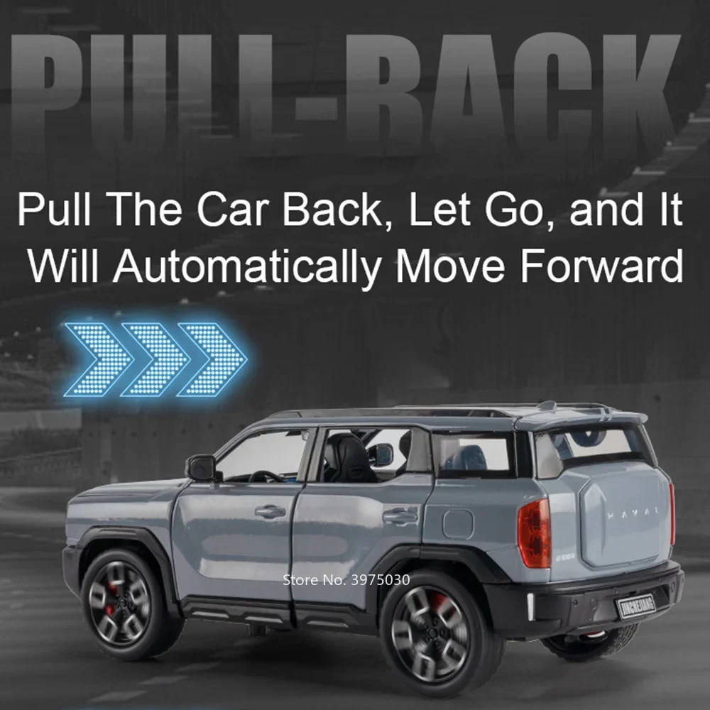 1:24 Haval X-DOG Escalade modelos juguetes coches aleación 6 puertas abiertas coche en miniatura con luz trasera vehículos con sonido regalos para niños