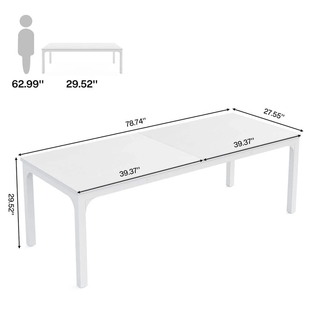 78.7 بوصة. طاولة مؤتمرات مستطيلة من الخشب الأبيض، طاولة ندوة اجتماعات كبيرة مع إطار معدني للمكتب #3