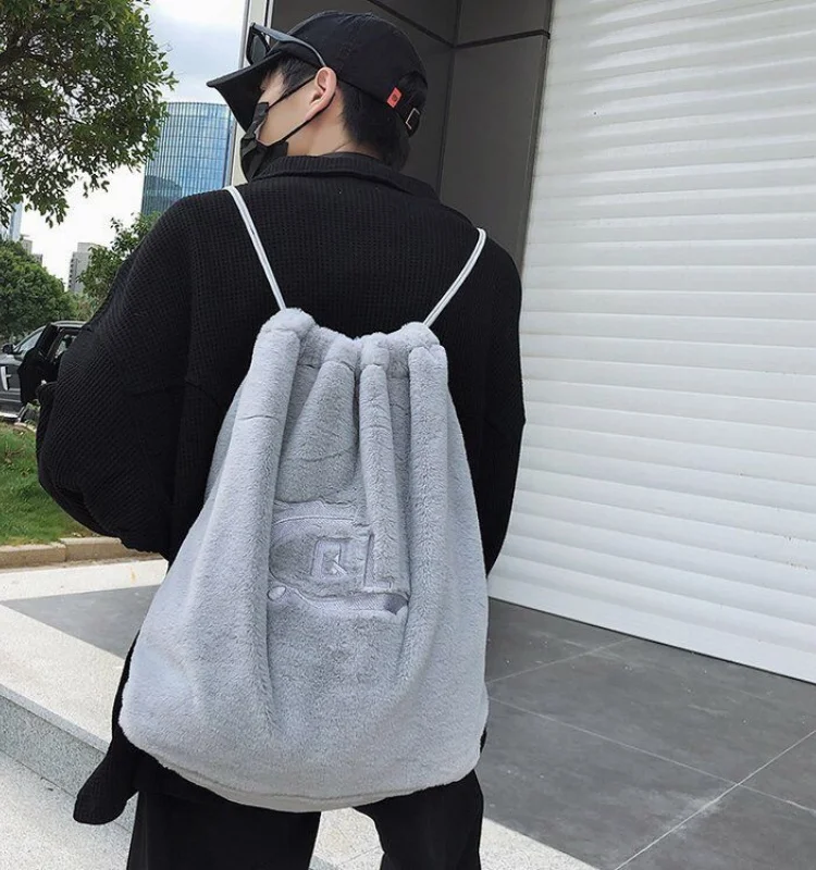 

Fluffy Casual Unsix Men Handbag Drawstring Women Backpack Sac Schoolbags Fashion Students Backpacks