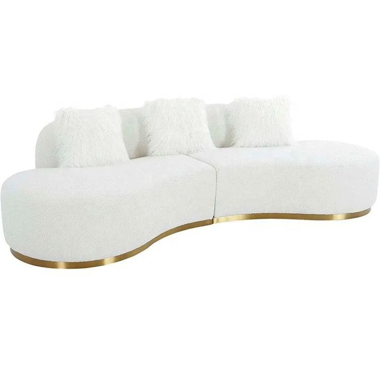 Luxury living room furniture white fabric boucle curved couch living room sectional sofa modern