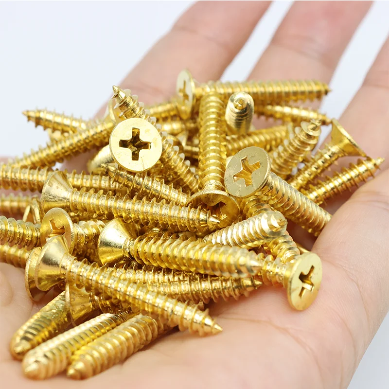 New Pure Brass Sink Countersunk Head Phillips Flat Self-tapping Screws M2 M3 M3.5 M4 M5 Thread Golden Bolts Wood Board Furniture