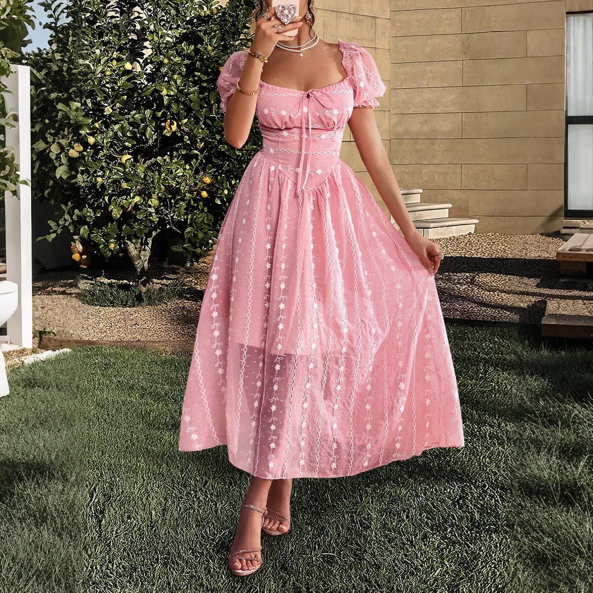

Party Dress Women Long Dresses A Line Vestidos Puff Sleeve Elegant Splice Y2k Streetwear High Waist Night Work Summer 2025