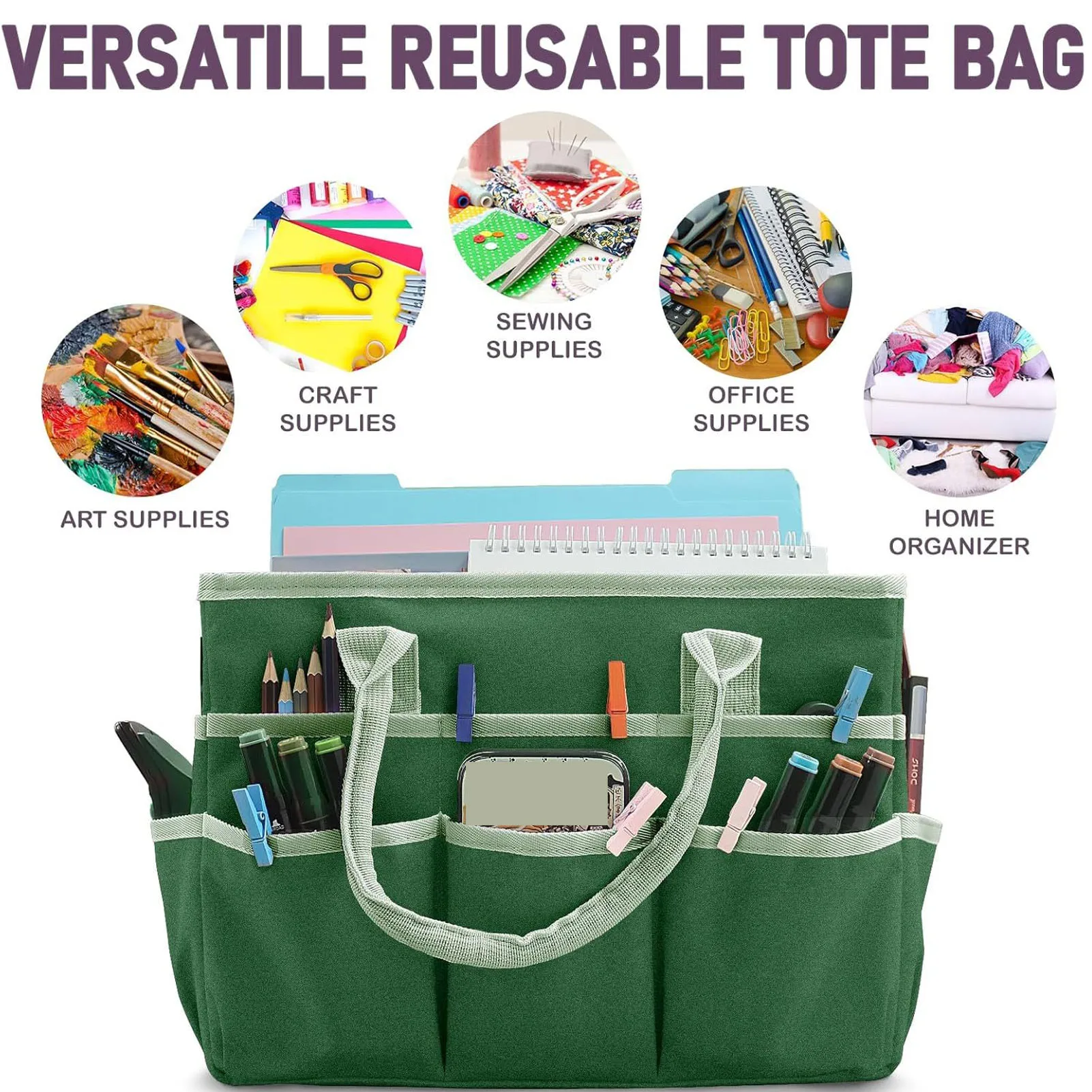 

Сумка-органайзер для рукоделия с 10 карманами из ткани Оксфорд, вместительная сумка для хранения художественных принадлежностей, канцелярских товаров для учителей, швейных и садовых инструментов
