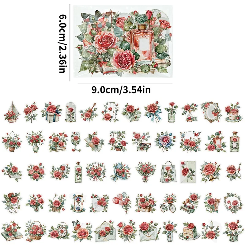 56 قطعة من ملصقات الحيوانات الأليفة الوردية العتيقة، ديكور لاصق ملون جمالي، لوازم مكتبية ذاتية الصنع للأطفال