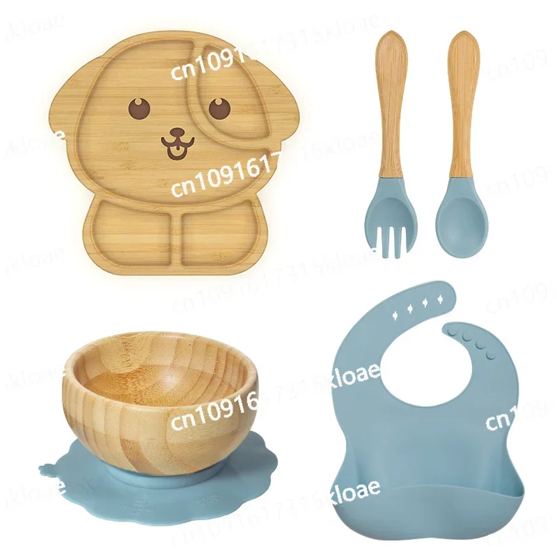 Silicone baby suction cup bamboo bowl grid, tableware set