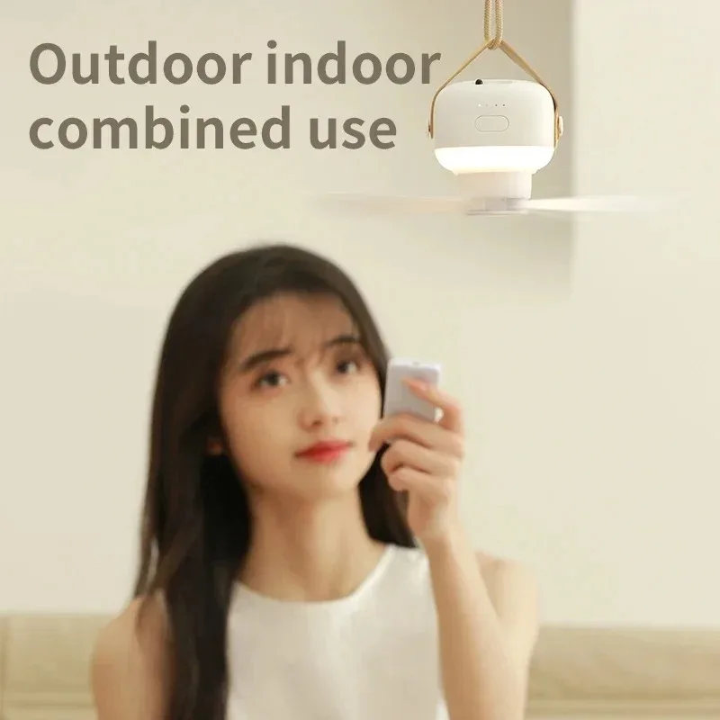 Portable Ceiling Fans 2400mAh Outdoor Camping Fan Tent Ventilator Cooler Rechargeable Electric Fan Remote Control LED Lighting