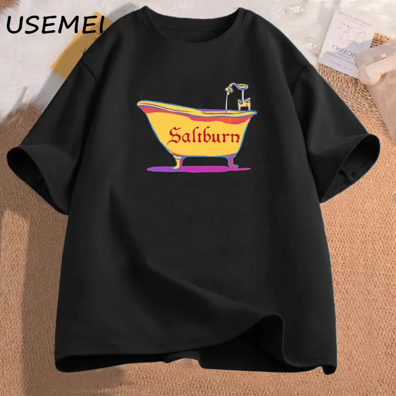 Saltburn Bathtub T Shirt Cotton Funny Casual Women Clothes Round Neck Short Sleeve T-shirts Oversized Unisex Streetwear Y2k