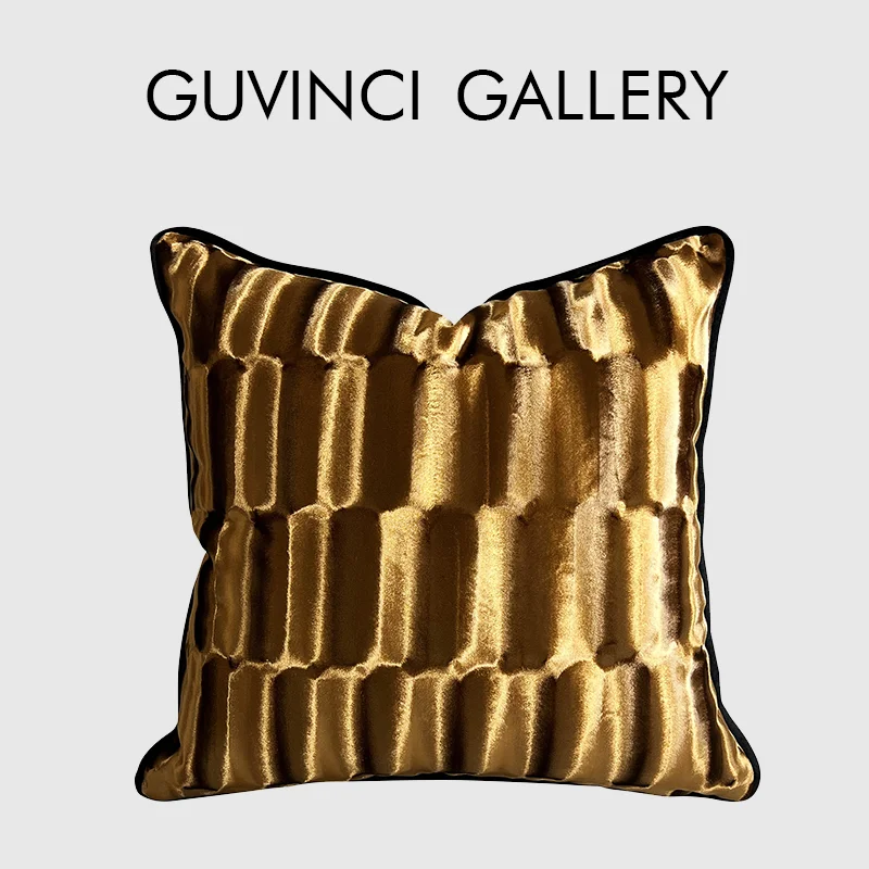 GUVINCI Luxury Gold-Toned Ribbed Velvet Throw Pillow Cases Modern Abstract Decorative Cushion Cover Enhance Your Home Decor