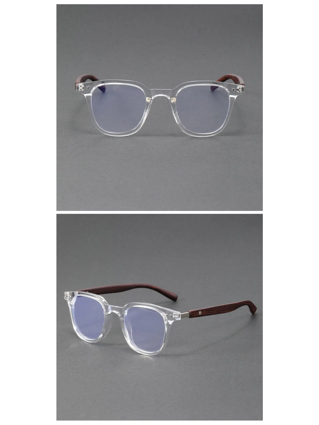 Trendige TR90-Brille mit Anti-Blaulicht-Holzmaserung, für Herren und Damen, großes Quadrat, Blue Ray-Blockierung für Computer-Glasrahmen F83026 – Detail 2