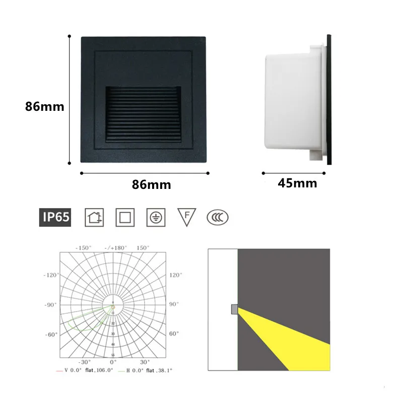 2pcs Outdoor Waterproof PIR Motion Sensor 3W LED Stair Step Lights Footlight Embedded Corner Floor Underground Lamp Wall Light