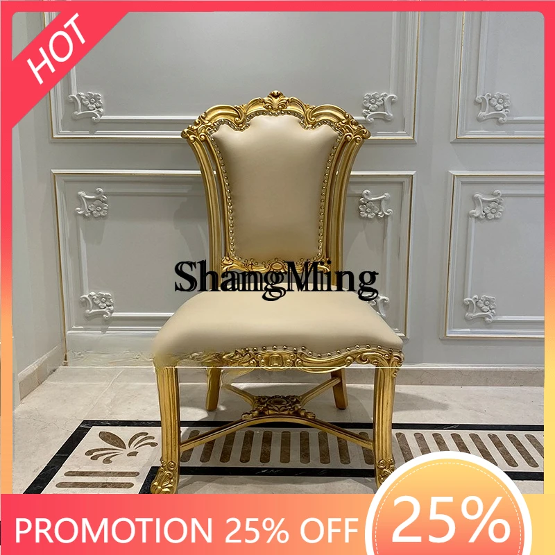 

CL hand-carved dining chair pure leather soft bag book chair single backrest chair solid wood leisure