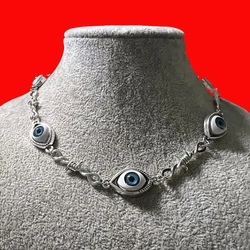 New Halloween Blue Human Eyes Ball Necklace Alien Eye Small Wire Brambles Iron Unisex Choker Hip-hop Gothic Punk Style Gifts