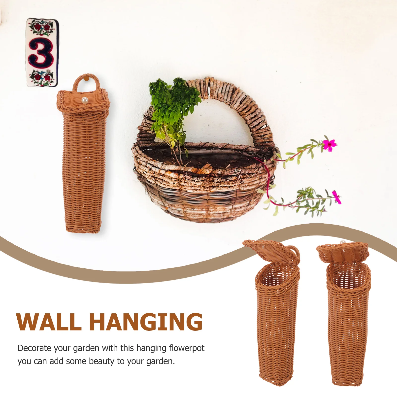 

Wall Hanging Woven Basket Kitchen Storage Organizer for Fruit Vegetable Garlic Ginger Cutlery Toiletries Home Decor Flower