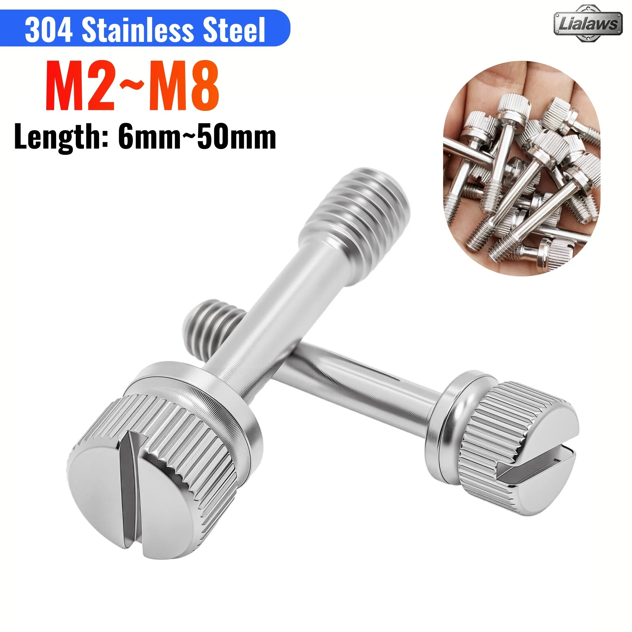 304 Stainless Steel Slotted Hand Screw GB839 Hand-Tighten Knurled Thumb Anti-loosening Screws Bolts M2 M2.5 M3 M4 M5 M6 M8