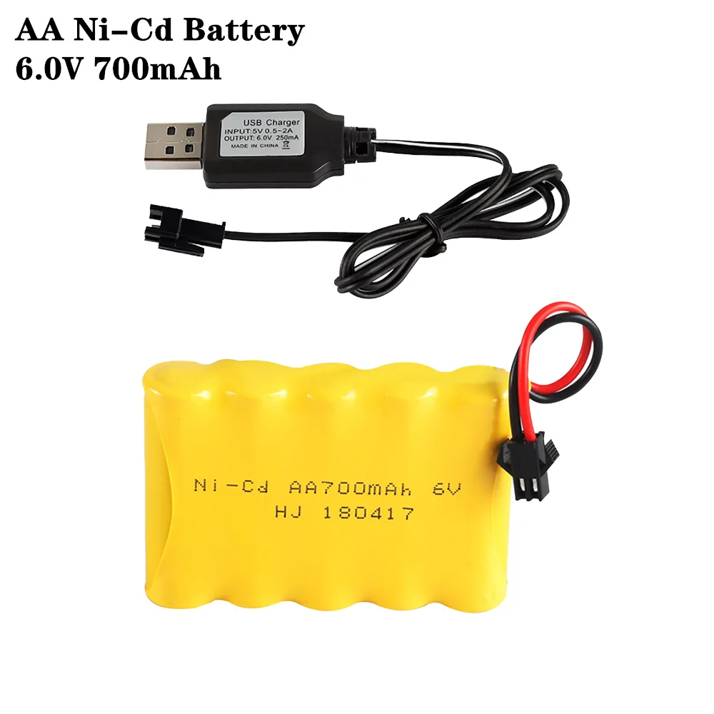 AA 6v 700mah Ni-Cd Battery With Charger For Rc Toys Cars Boats Guns Tanks Robots Parts 5* AA 1.2v Rechargeable Battery Pack