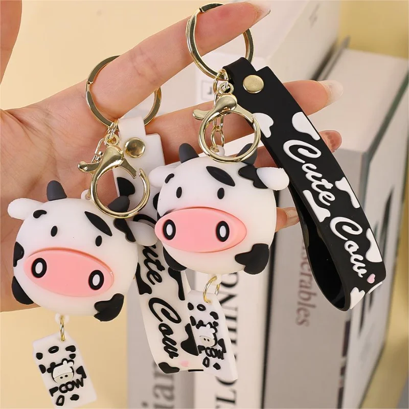 Cute Cow Keychain Accessories Cartoon Animal Jewelry Packaging Decoration Small Gift 3D Farm Animal Multifunctional Key Chains