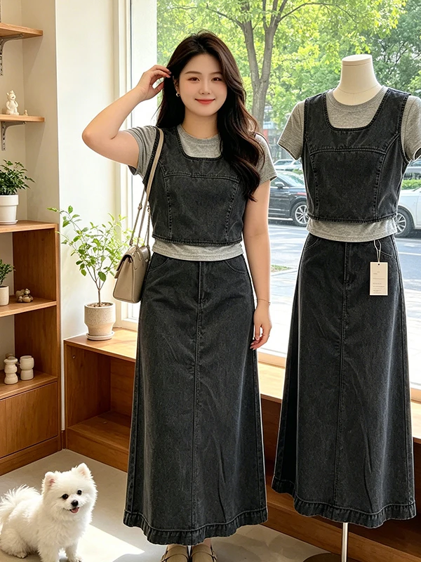 

Loose Fit Summer New Women's Set Sleeveless Halter Neck Base Grey T-Shirt Half Skirt Three Piece Set Casual High Waist A-Line...