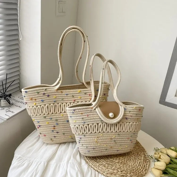 

2025 Summer 215 New Popular Fashion Casual Woven Handbag Cute Girl Large Capacity Student Shoulder Bag