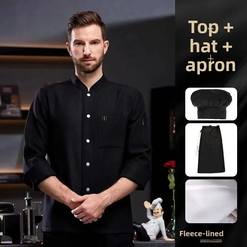 Mono de Chef de Hotel Original, traje con forro polar, terciopelo de manga larga para otoño e invierno, ropa cálida para herramientas de cocina