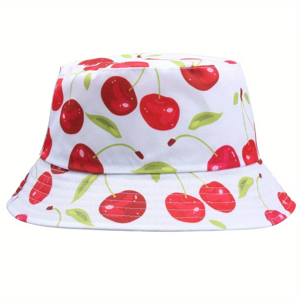 Cherry Print Bucket Hat Panama Foldable Breathable Sun Protection Fisherman Hats For Men Women Summer Sports Hiking Beach Cap