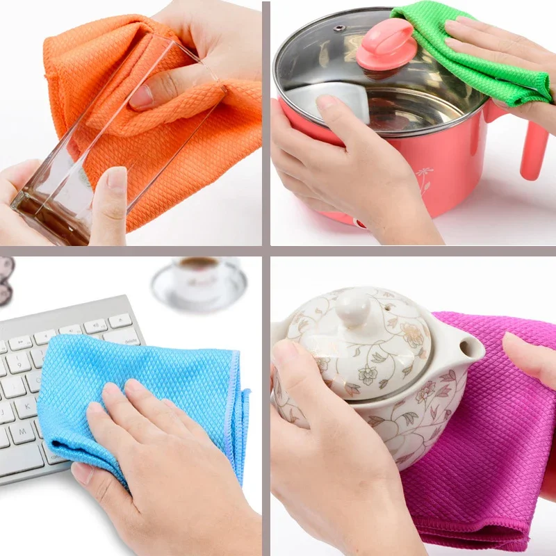 5pcs Microfiber Washing Dish Cloth Cleaning Towel Super Absorbable Window Glass Cleaning Cloth Kitchen Anti-grease Wiping Rags