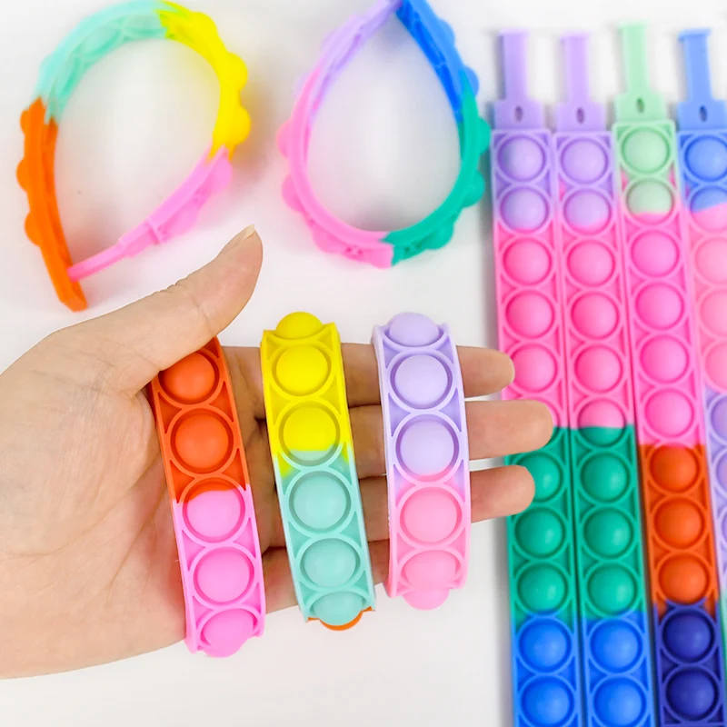 

6 шт., сжимающий пузырьковый браслет, толкающие пузыри, снимает усталость и депрессия, силиконовый браслет, снимает стресс, игрушки-непоседы